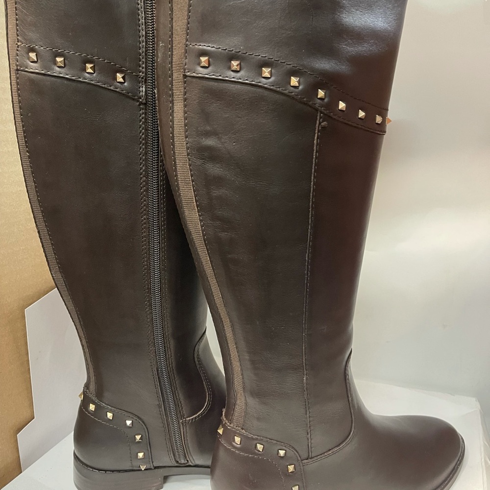 BNIB Marc Fisher Secalm Studded Riding Boots Dk Brown